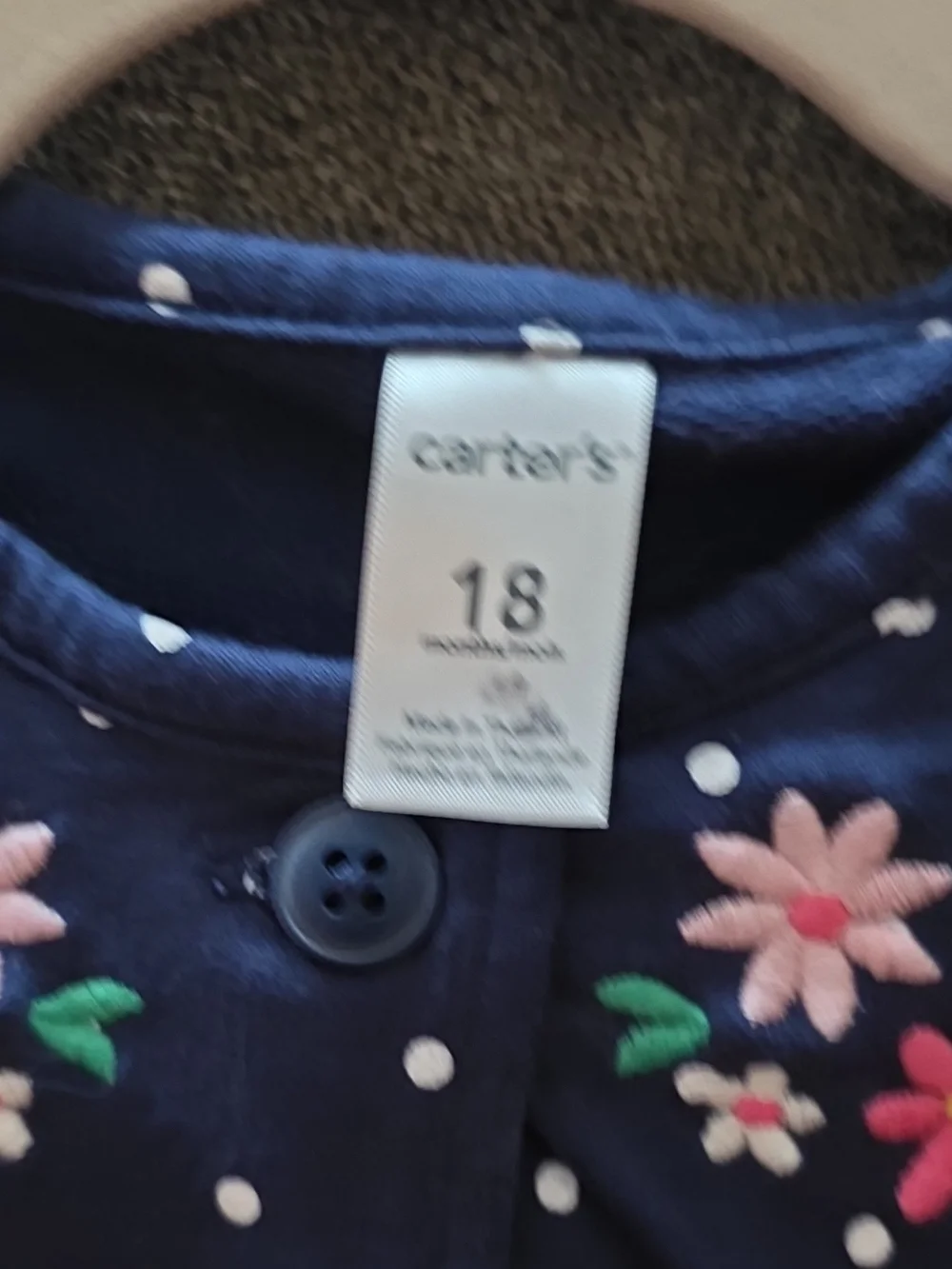 Carter's Navy Polka Dot Cardigan with Floral Applique